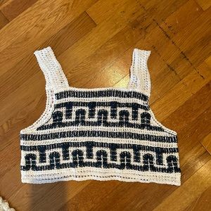 Navy blue and white knit crop top
